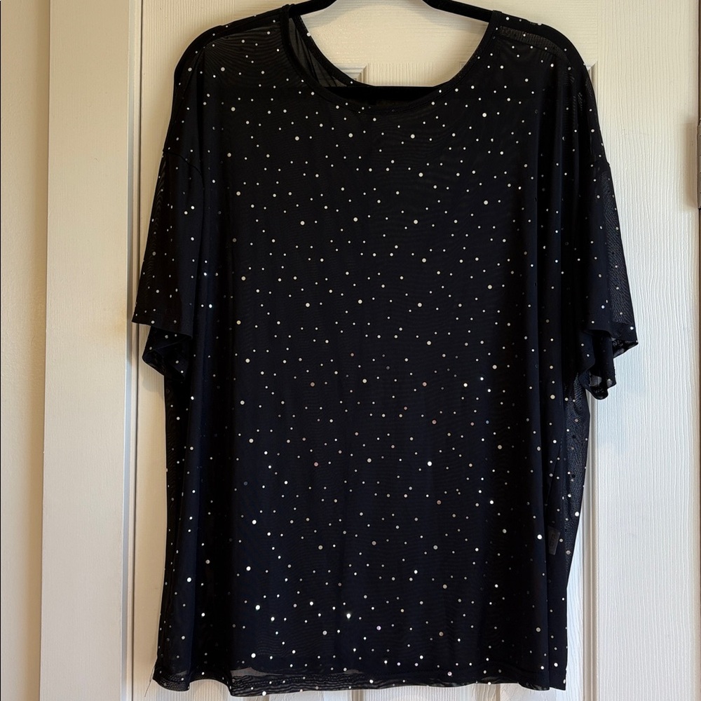 Shein | Black Sheer Short Sleeve T-Shirt Silver Sparkle Dot Size 2XL Shein Curve